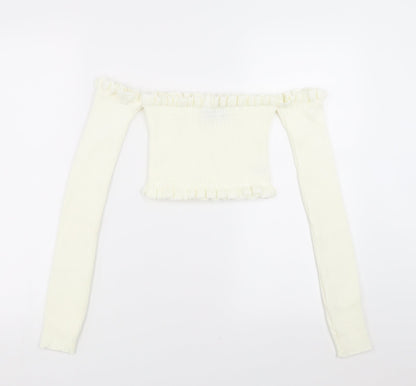 PRETTYLITTLETHING Womens Ivory   Pullover Jumper Size 8  - cropped off the shoulder