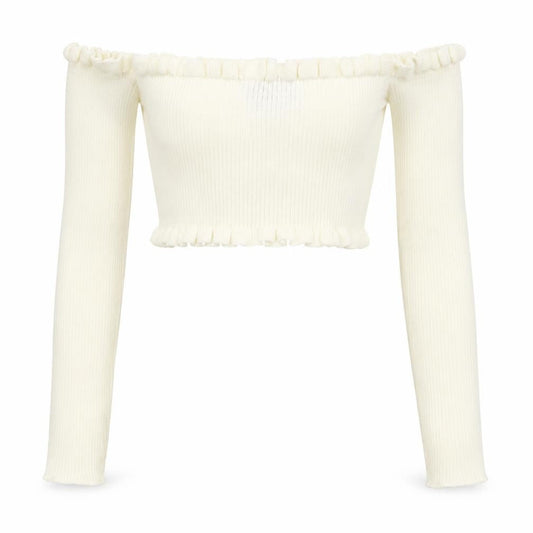 PRETTYLITTLETHING Womens Ivory   Pullover Jumper Size 8  - cropped off the shoulder
