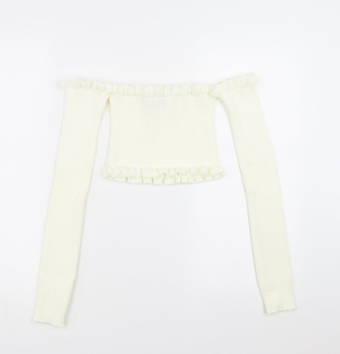 PRETTYLITTLETHING Womens Ivory   Pullover Jumper Size 8  - cropped off the shoulder