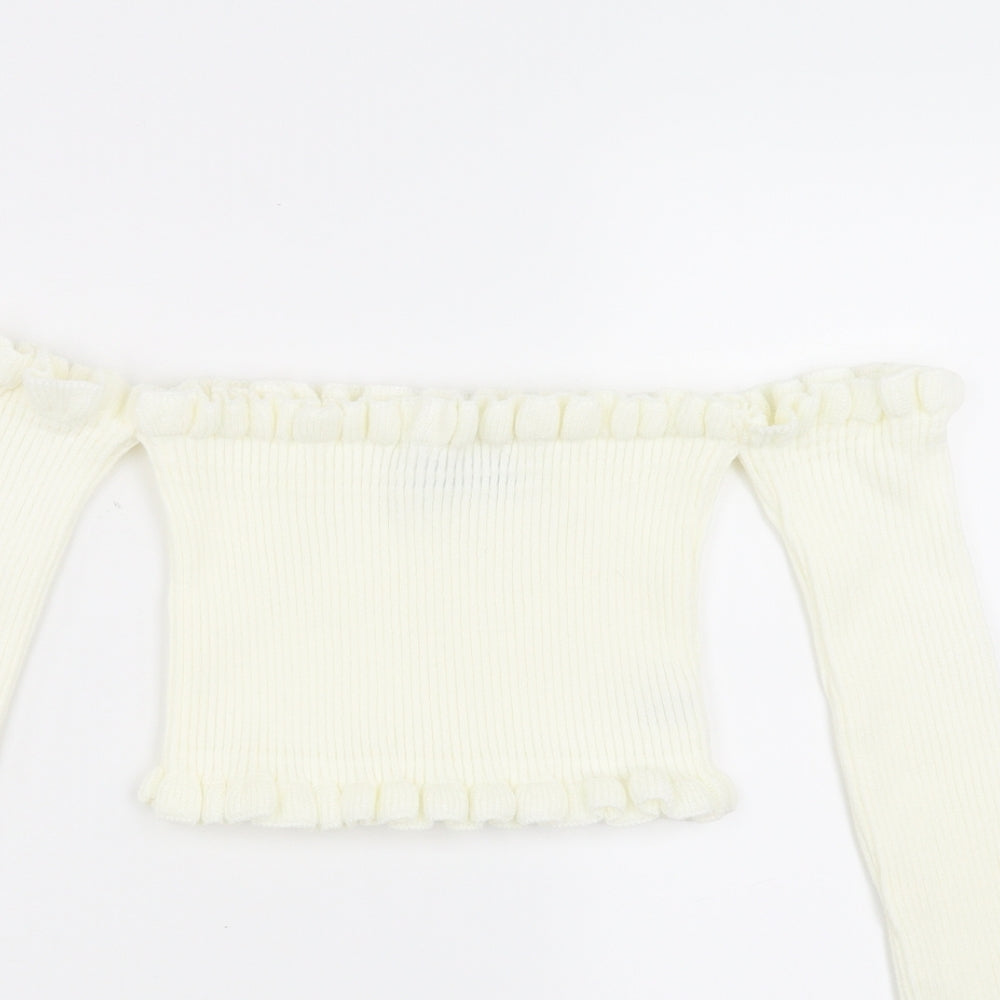 PRETTYLITTLETHING Womens Ivory   Pullover Jumper Size 8  - cropped off the shoulder