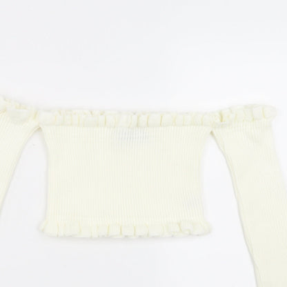 PRETTYLITTLETHING Womens Ivory   Pullover Jumper Size 8  - cropped off the shoulder