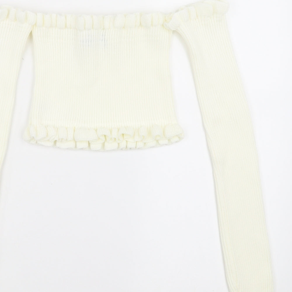 PRETTYLITTLETHING Womens Ivory   Pullover Jumper Size 8  - cropped off the shoulder