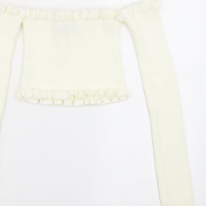PRETTYLITTLETHING Womens Ivory   Pullover Jumper Size 8  - cropped off the shoulder