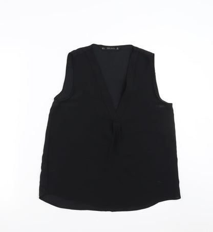 Womens UK Size S Zara Black Basic Blouse