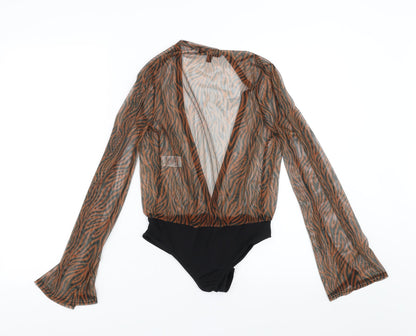 Missguided Womens Brown Animal Print  Bodysuit One-Piece Size 10