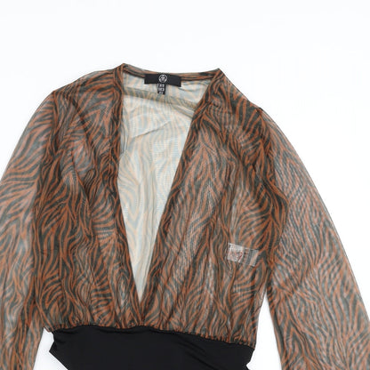 Missguided Womens Brown Animal Print  Bodysuit One-Piece Size 10