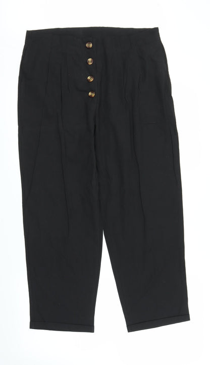 Womens UK Size XL Preworn Regular Fit Capri Black Trousers