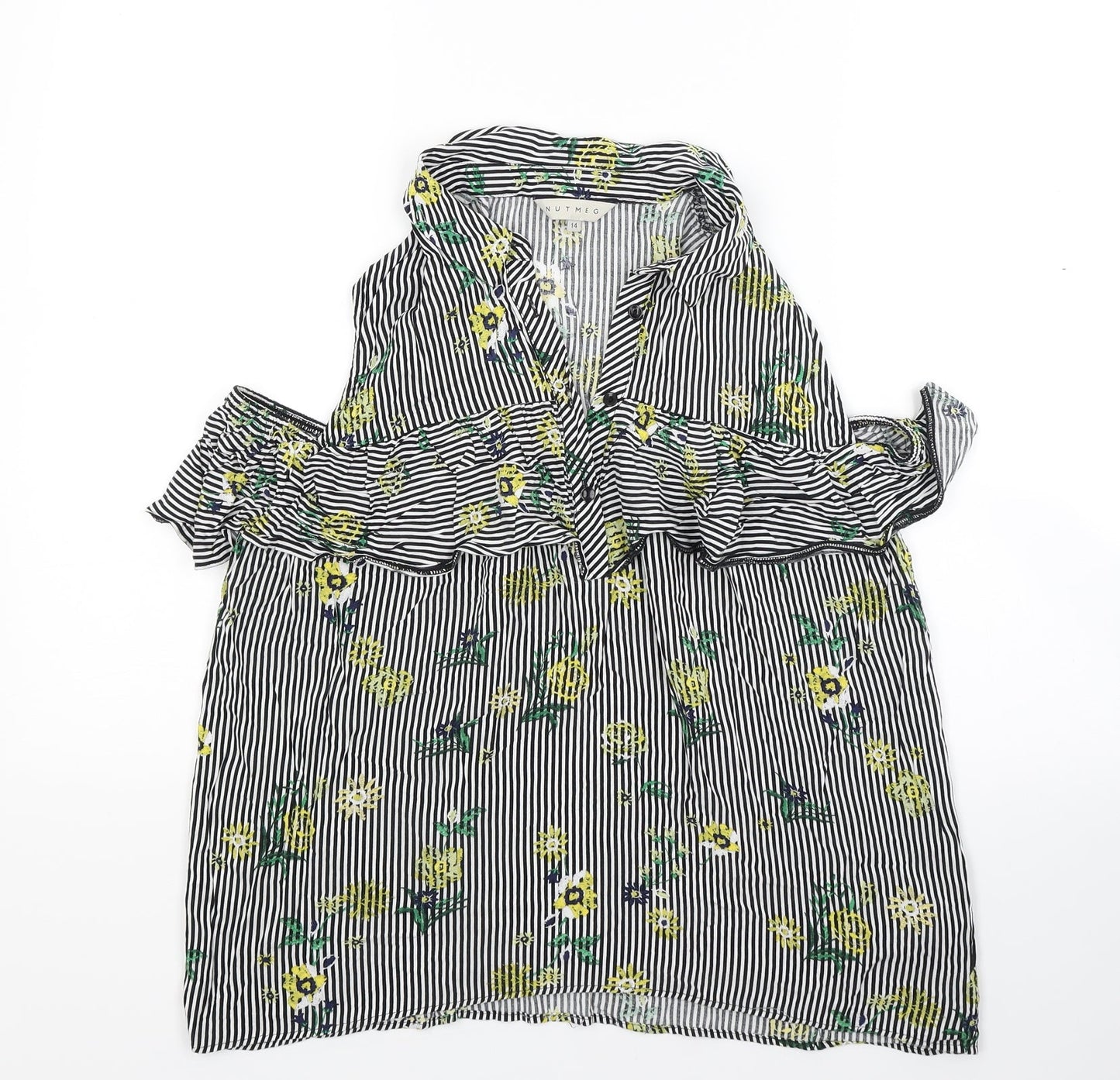 Nutmeg Womens Grey Striped  Basic Blouse Size 14