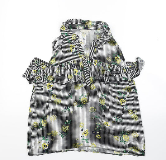 Nutmeg Womens Grey Striped  Basic Blouse Size 14