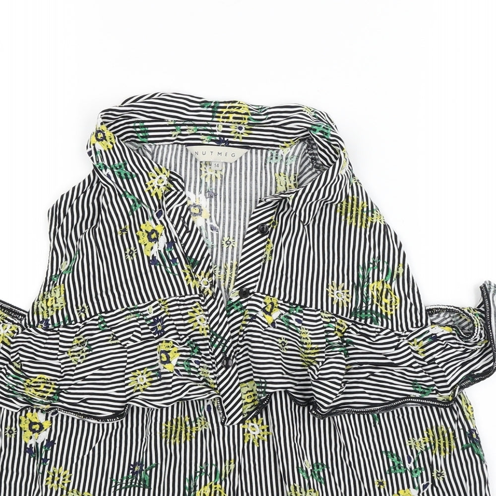 Nutmeg Womens Grey Striped  Basic Blouse Size 14