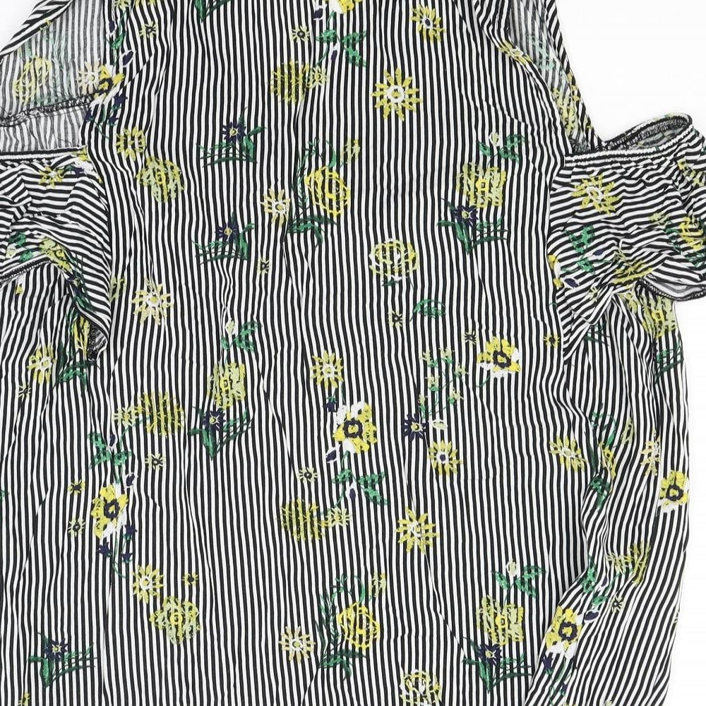 Nutmeg Womens Grey Striped  Basic Blouse Size 14