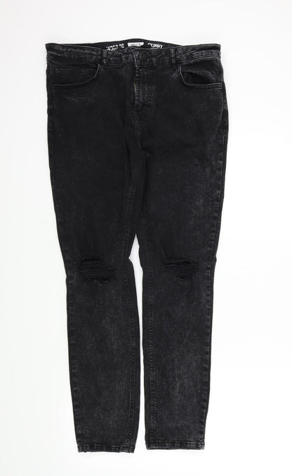 Denim & Co. Womens Black   Straight Jeans Size 36 L29 in - Ripped details