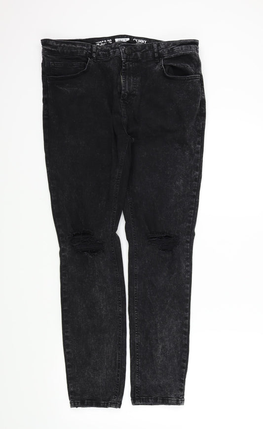 Denim & Co. Womens Black   Straight Jeans Size 36 L29 in - Ripped details