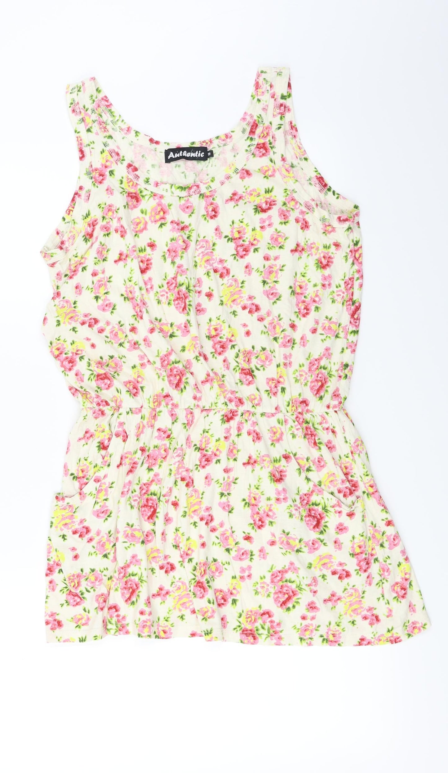 Authentic  Womens Ivory Floral  Basic Blouse Size 16