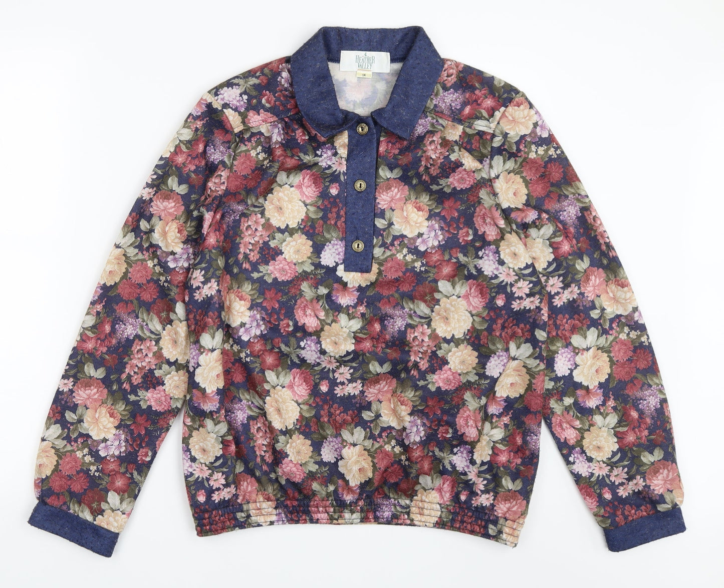 Heather Valley Womens Blue Floral  Pullover Sweatshirt Size 14