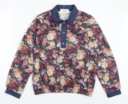 Heather Valley Womens Blue Floral  Pullover Sweatshirt Size 14