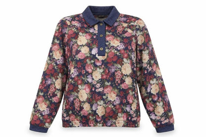 Heather Valley Womens Blue Floral  Pullover Sweatshirt Size 14
