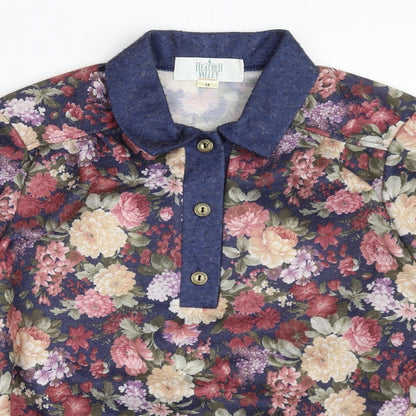 Heather Valley Womens Blue Floral  Pullover Sweatshirt Size 14