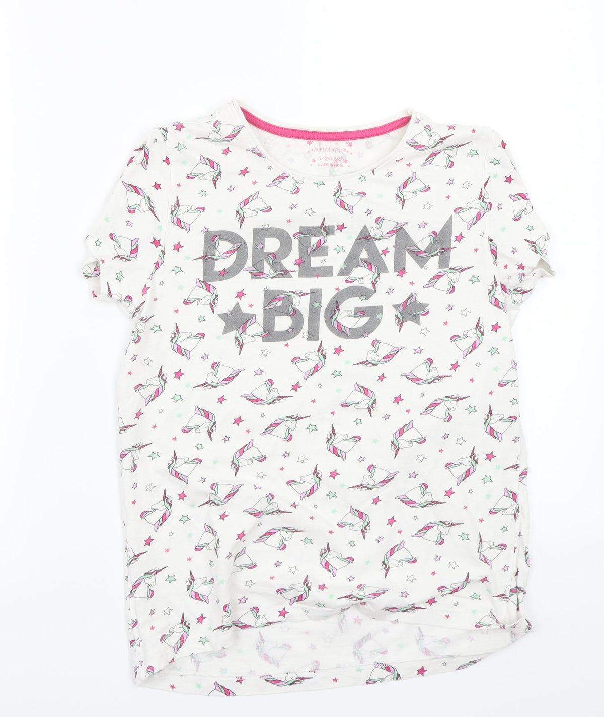Primark Girls White  Rayon Basic T-Shirt Size 13 Years