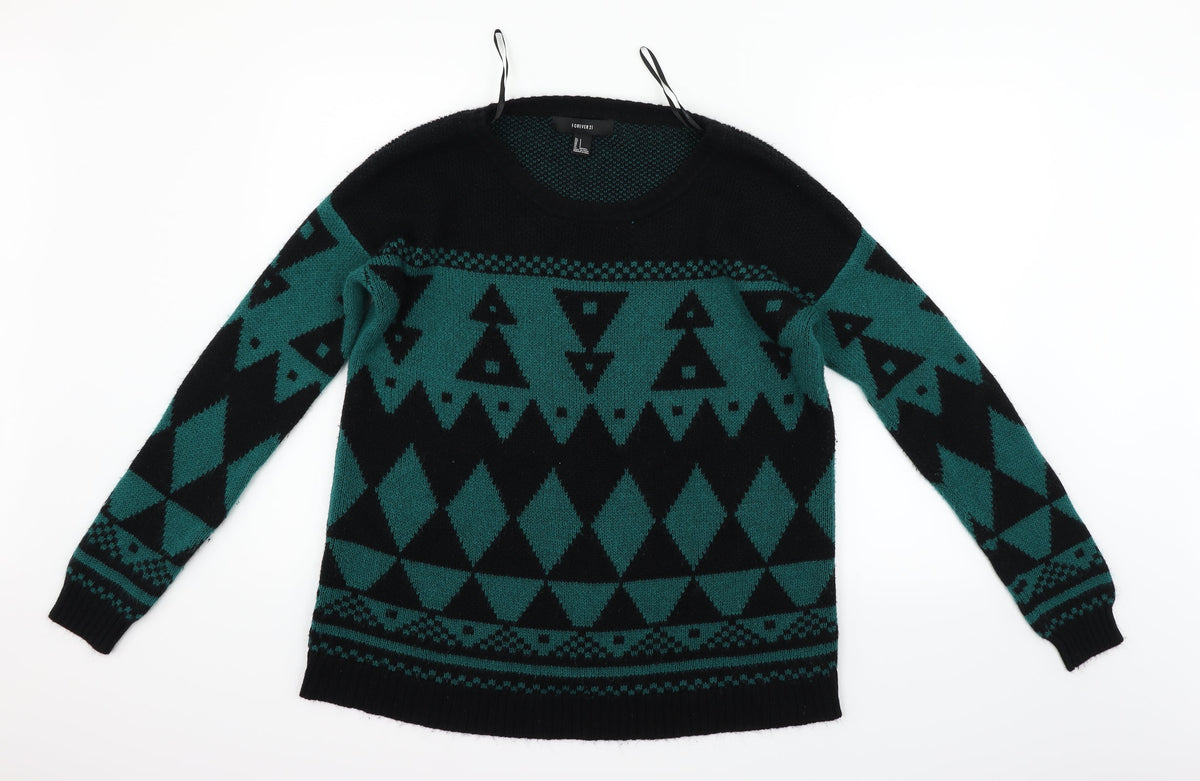 Forever 21 Womens Green Geometric  Pullover Jumper Size S