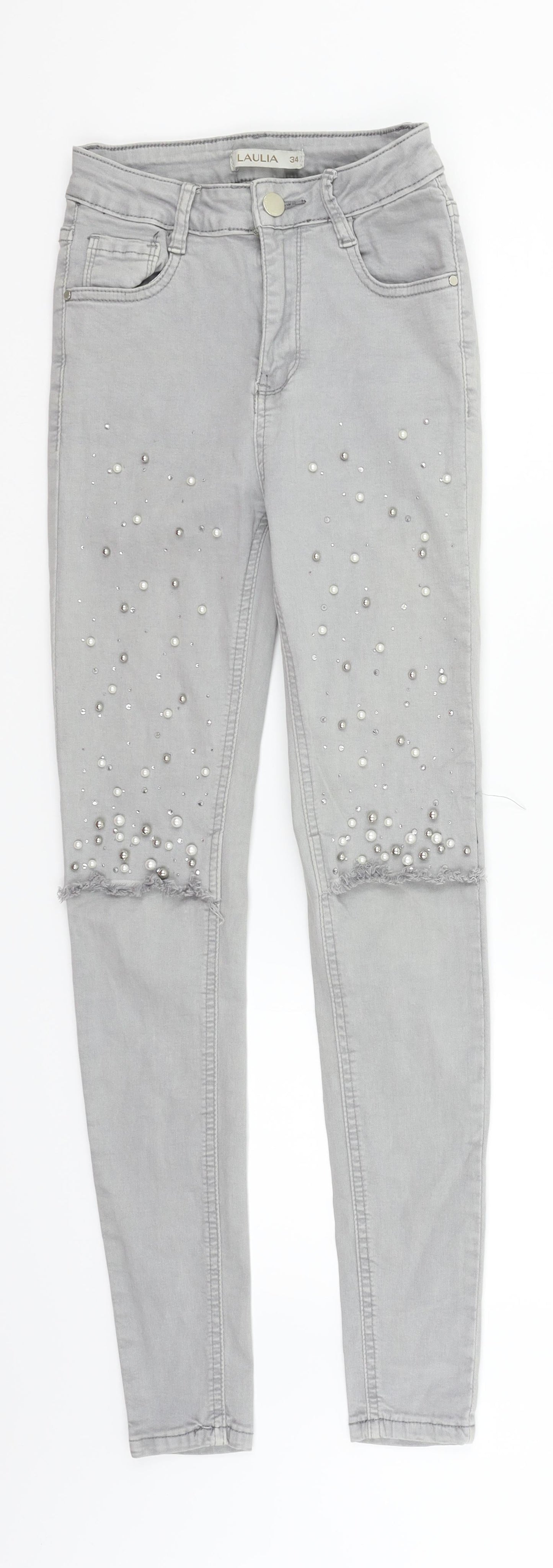 Laura Womens Grey   Straight Jeans Size 6 L28 in - perl detail