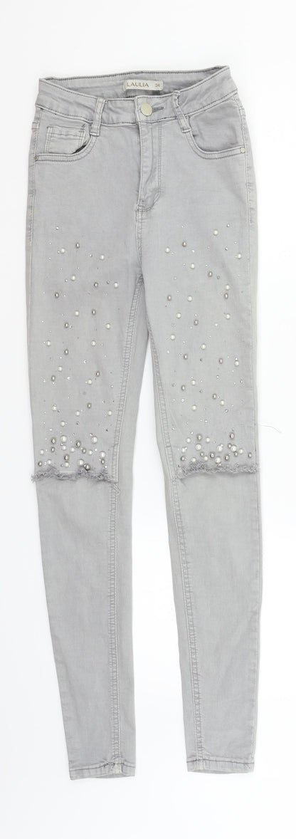 Laura Womens Grey   Straight Jeans Size 6 L28 in - perl detail