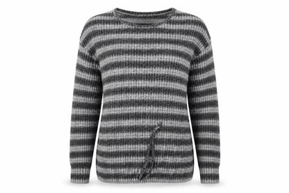 Matalan Womens Grey Striped  Pullover Jumper Size 14