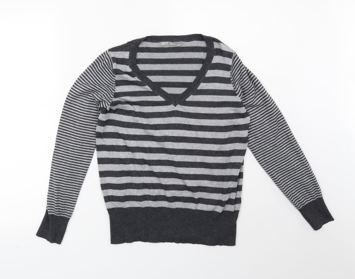Marks & Spencer Womens Grey Striped  Pullover Jumper Size 12