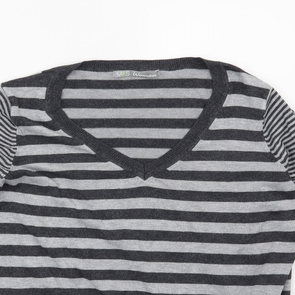 Marks & Spencer Womens Grey Striped  Pullover Jumper Size 12