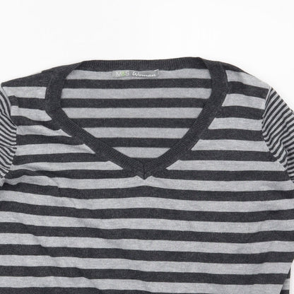 Marks & Spencer Womens Grey Striped  Pullover Jumper Size 12