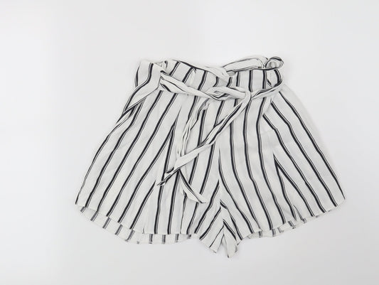 Miss Selfridge Womens White Striped  Hot Pants Shorts Size 6