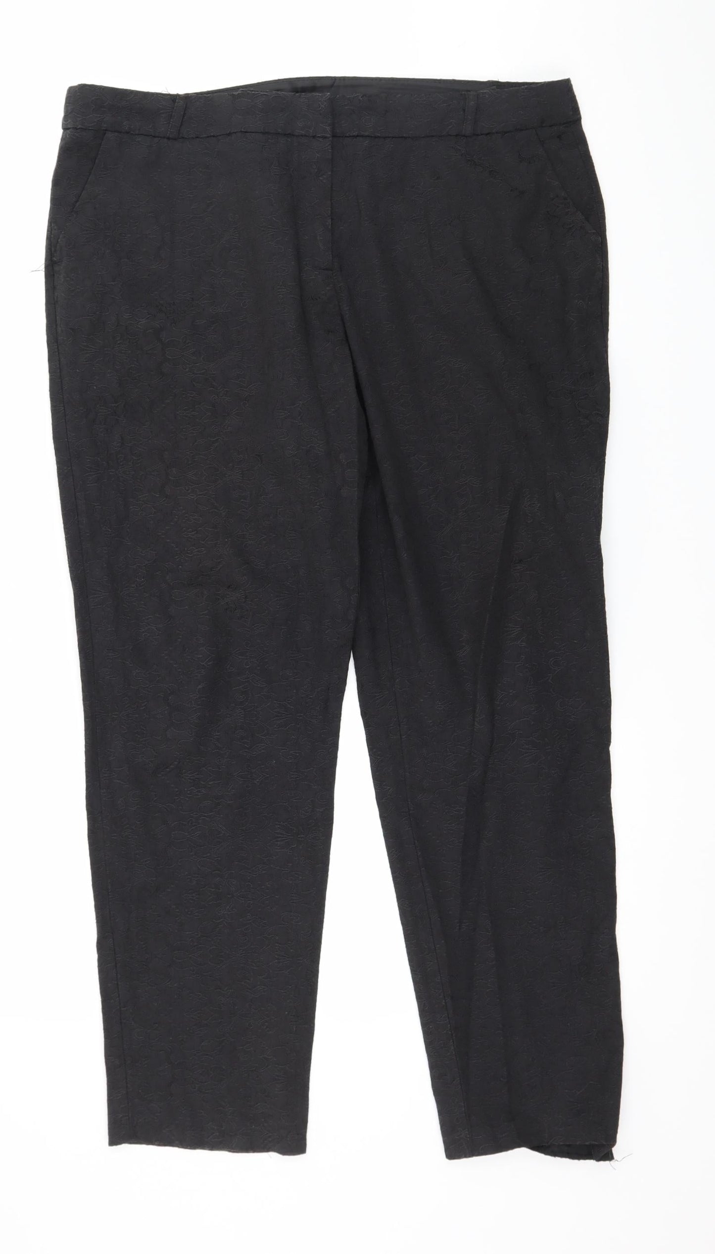 F&F Womens Black Floral  Trousers  Size 14 L28 in