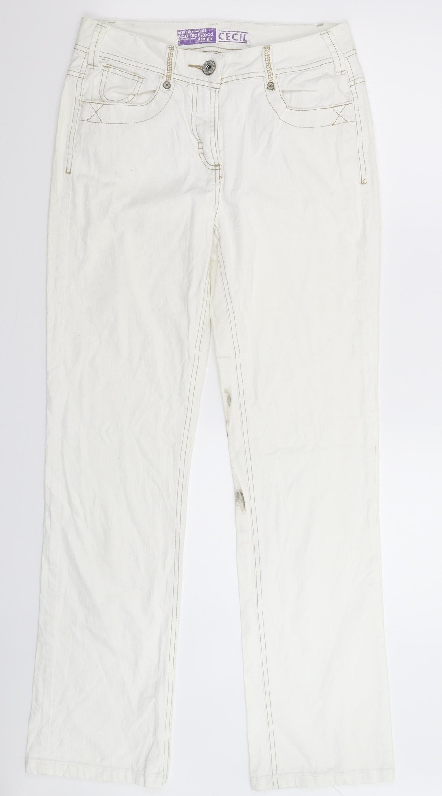 Womens UK Size 28 in Cecil Regular Fit Straight White Jeans