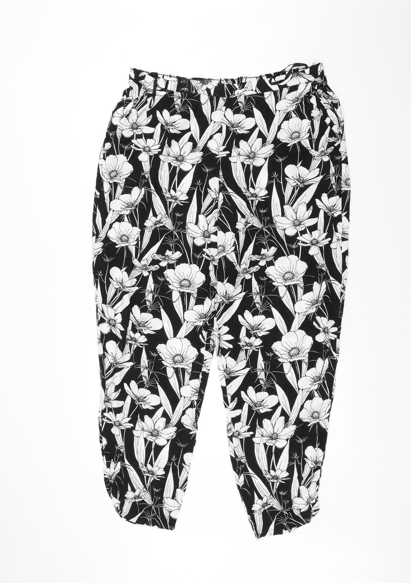 F&F Womens Black Floral  Trousers  Size 18 L26 in