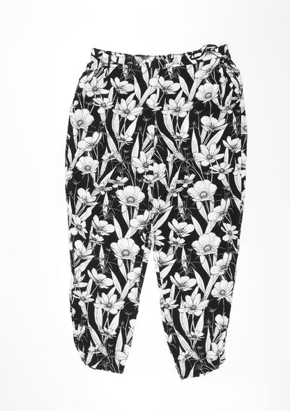 F&F Womens Black Floral  Trousers  Size 18 L26 in