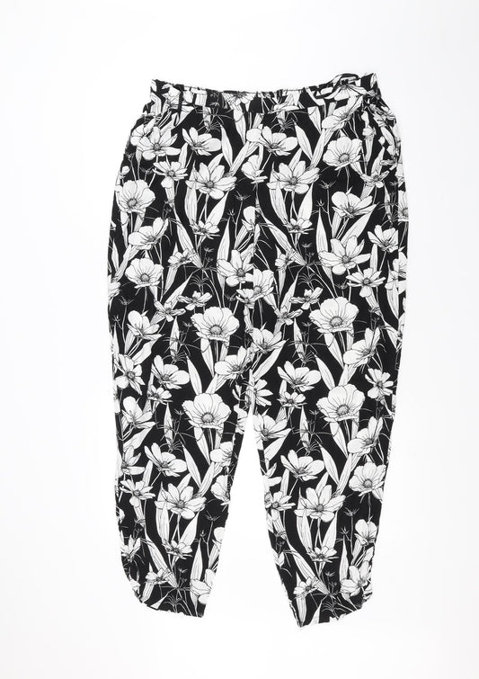 F&F Womens Black Floral  Trousers  Size 18 L26 in
