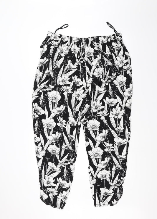 F&F Womens Black Floral  Trousers  Size 18 L26 in