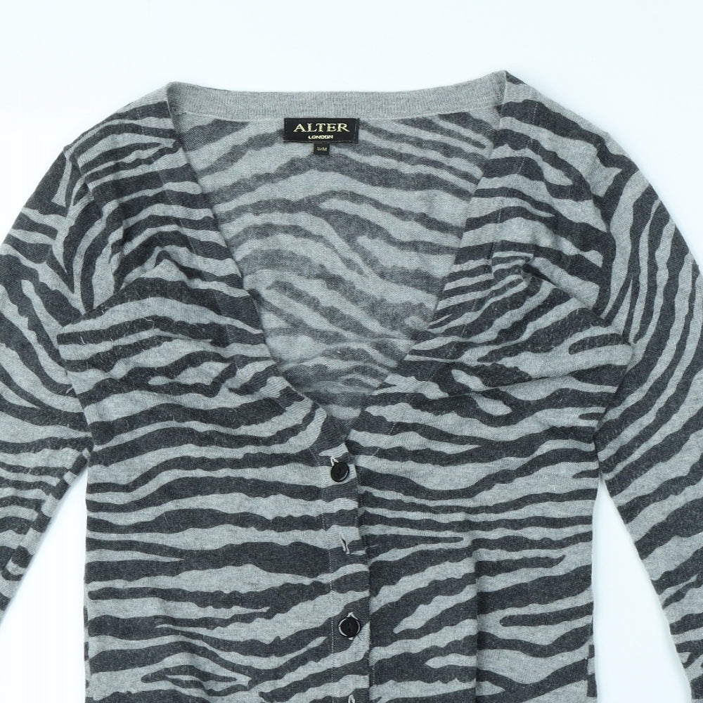 ALTER Womens Grey Animal Print  Cardigan Jumper Size S