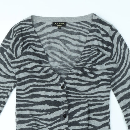 ALTER Womens Grey Animal Print  Cardigan Jumper Size S