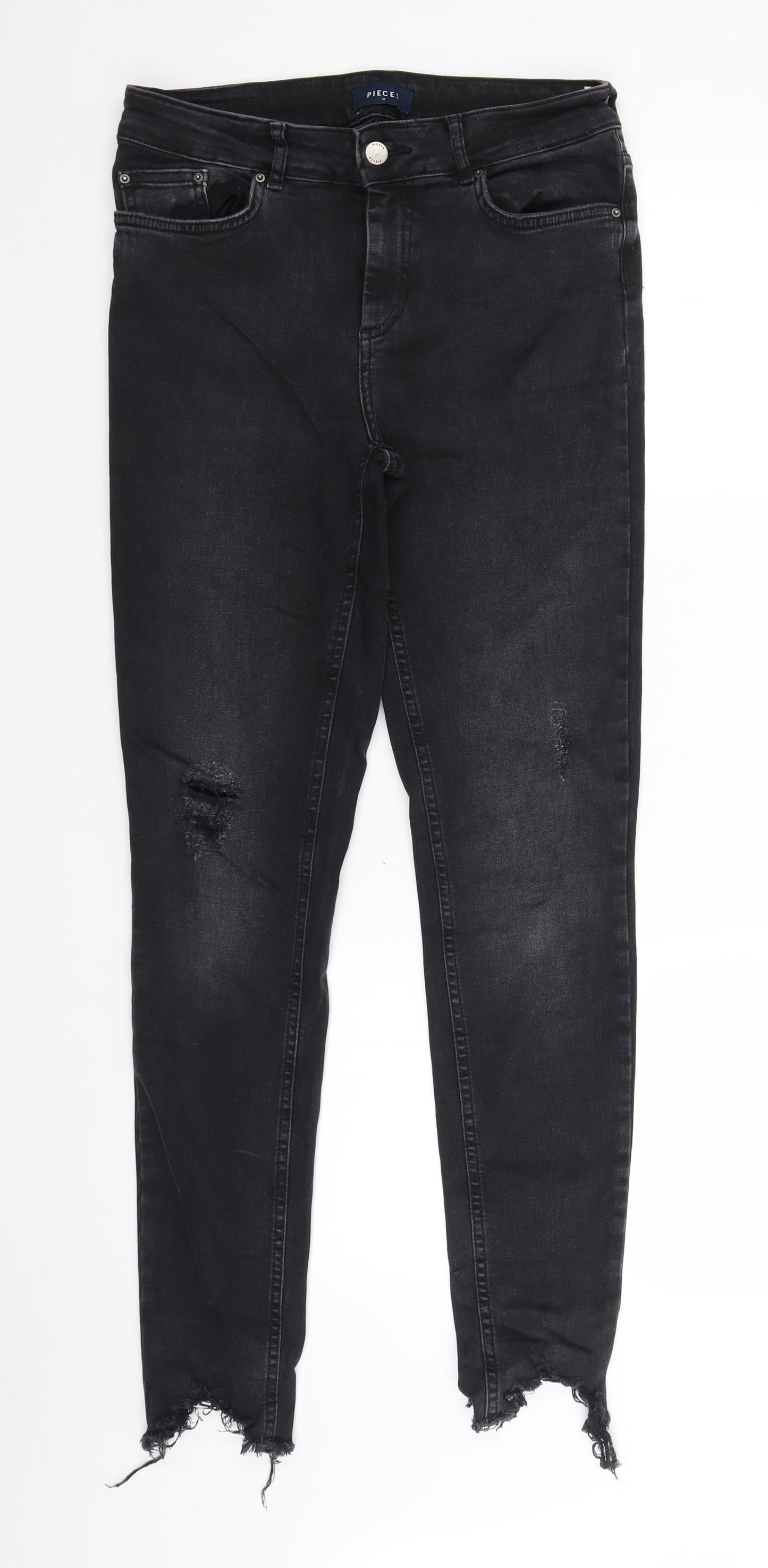Womens UK Size M Pieces Regular Fit Straight Black Jeans