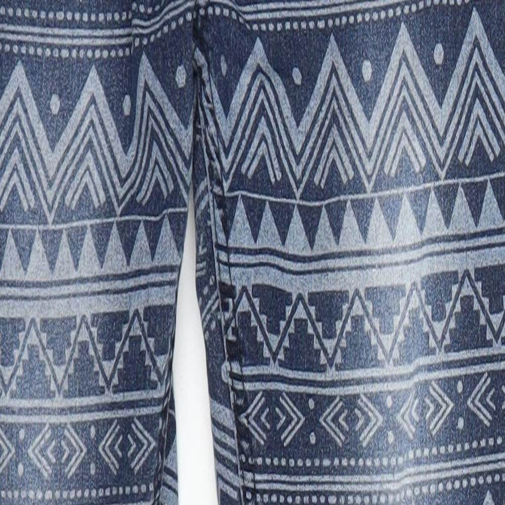 Primark Womens Blue Geometric Denim Straight Jeans Size 10 L28 in