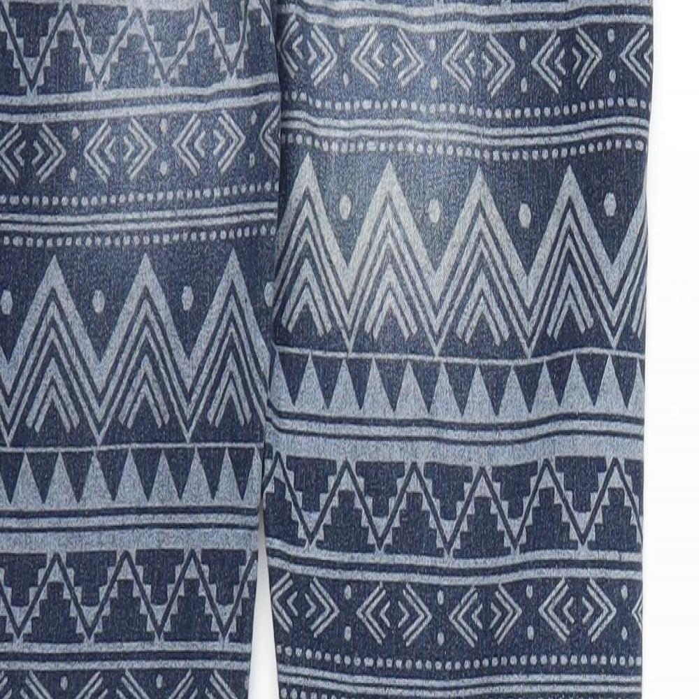 Primark Womens Blue Geometric Denim Straight Jeans Size 10 L28 in