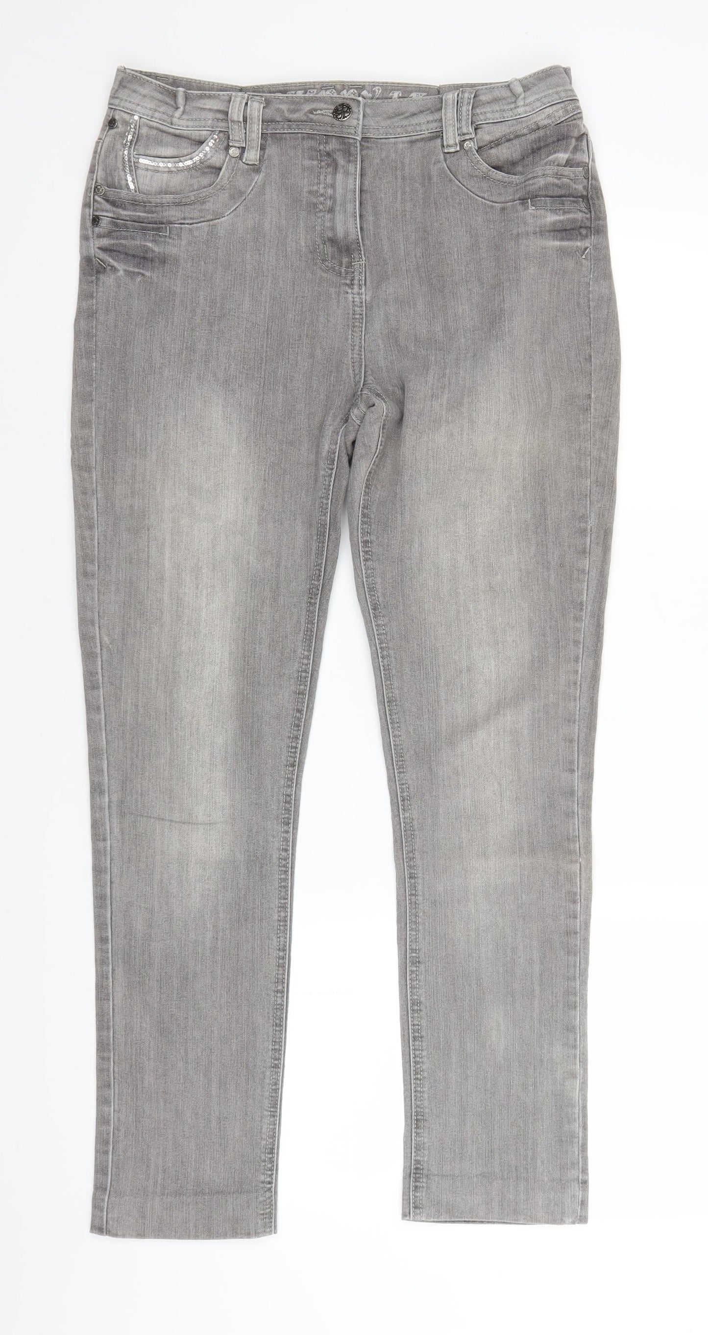 M&Co Womens Grey  Denim Skinny Jeans Size 12 L26 in