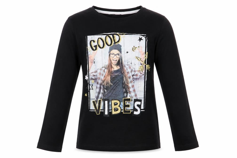 Pep&Co Girls Black   Basic T-Shirt Size 8 Years  - good vibes