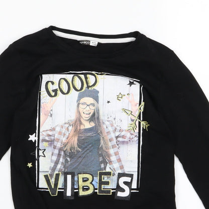 pep co Girls Black   Basic T-Shirt Size 8 Years  - good vibes
