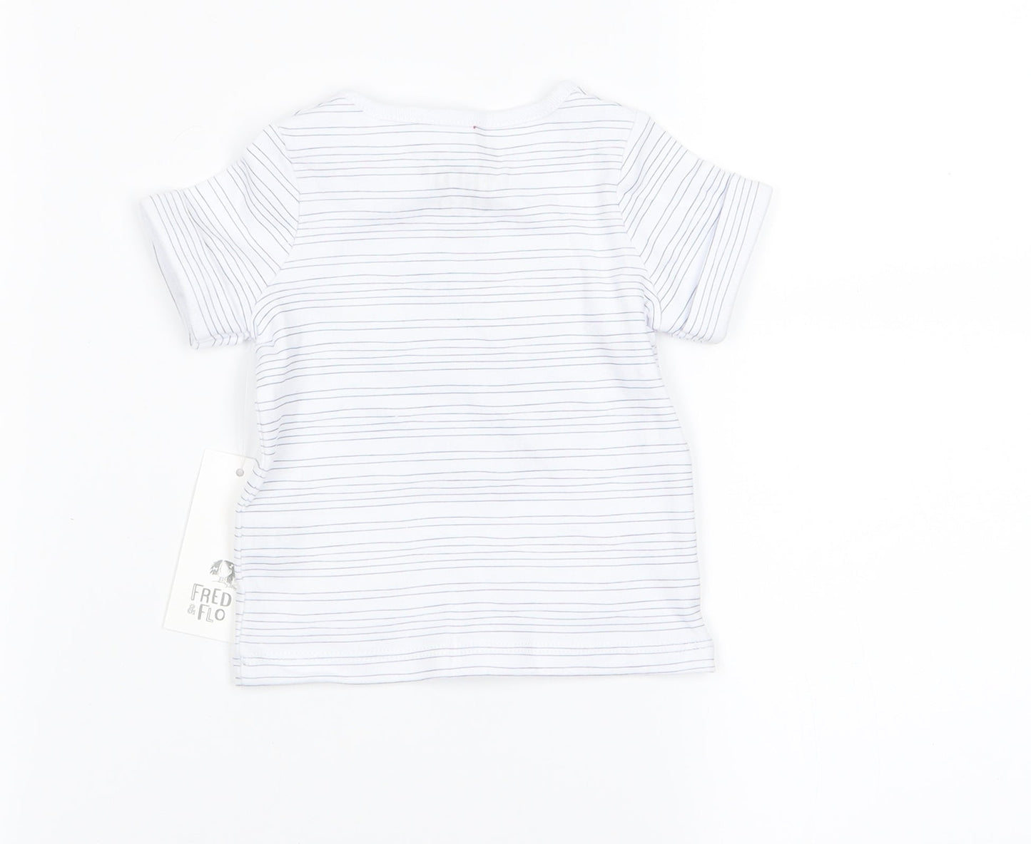 fred flo Baby White Striped  Basic T-Shirt Size 0-3 Months  - lion
