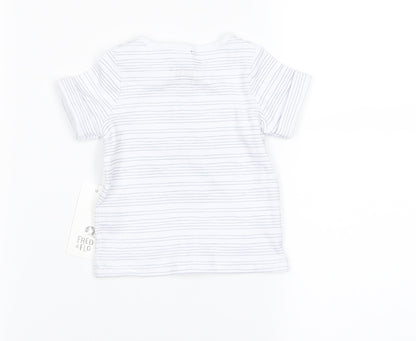 fred flo Baby White Striped  Basic T-Shirt Size 0-3 Months  - lion