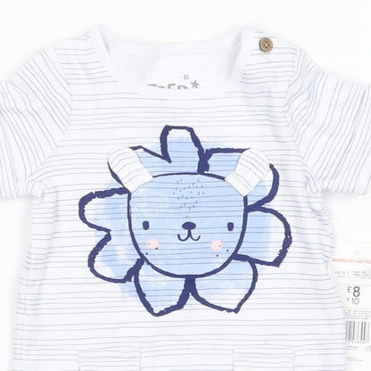 fred flo Baby White Striped  Basic T-Shirt Size 0-3 Months  - lion