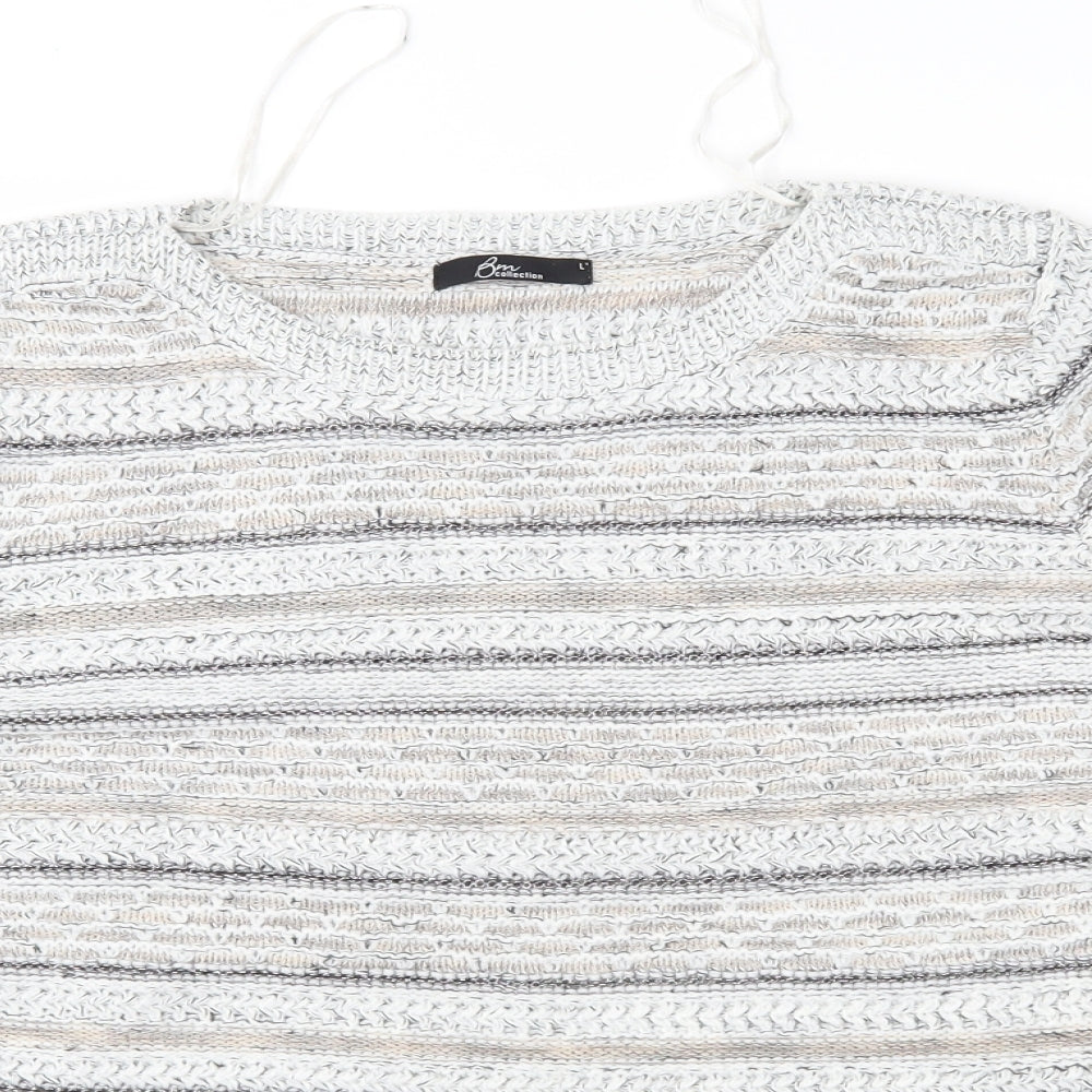 Bonmarché Womens Grey Striped Pullover Jumper Size L