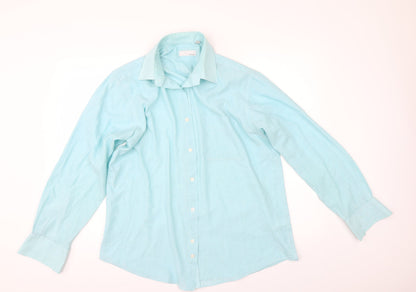 Mens UK Size 16 BHS Green  Button-Up Long Sleeve Casual Shirt